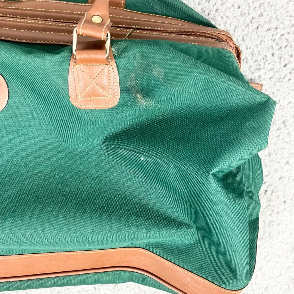Polo Ralph Lauren Green Canvas Leather Trim Duffel Bag Travel Unisex Gym